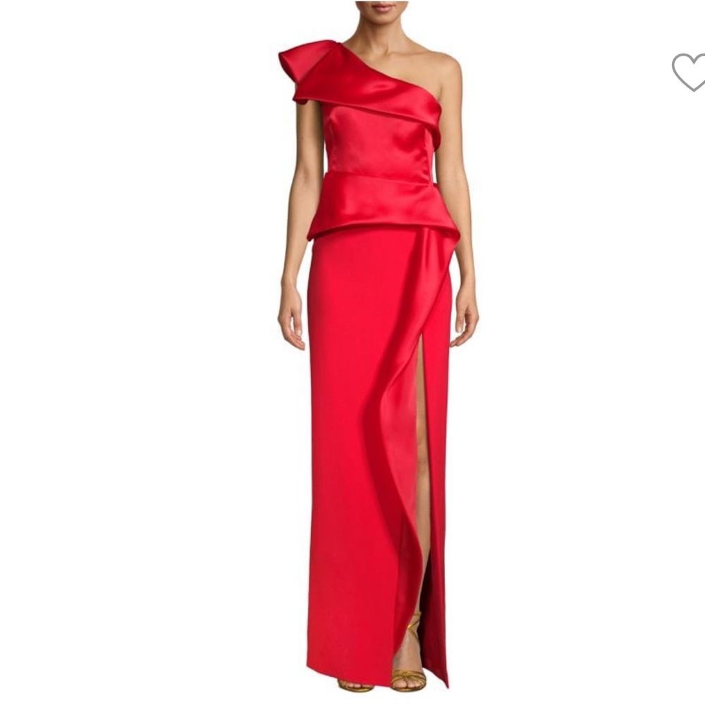 MARCHESA Notte One-Shoulder Slit Column Gown